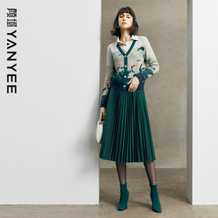 半裙墨绿色裙子气质复古半身裙女 冬季 颜域丝绒百褶裙女装 2025新款