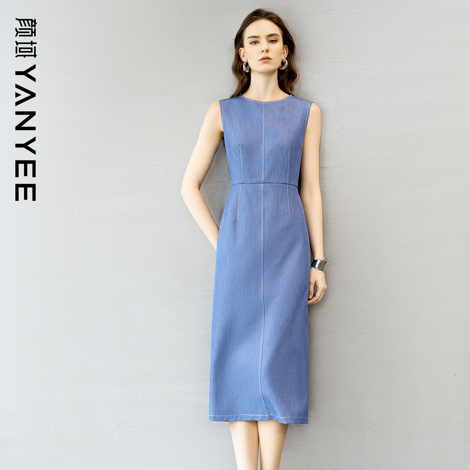 颜域背心长款连衣裙女2026春新款气质收腰显瘦简约干练无袖中长裙,女装/女士精品,连衣裙,淘宝优惠券,粉丝福利购,淘宝优惠卷