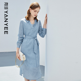 气质通勤OL中长款 颜域简约衬衫 2023年新款 连衣裙女秋装 裙子 领长袖