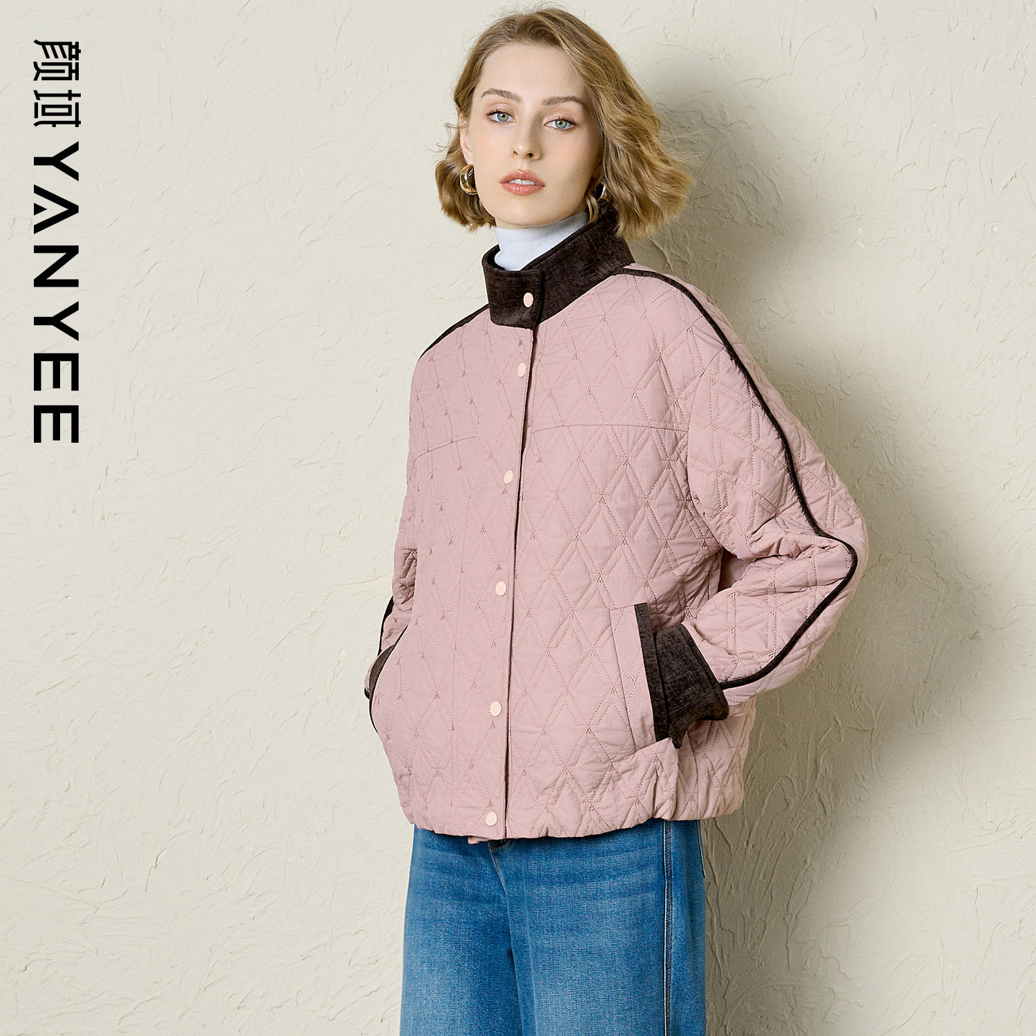 颜域粉色短款气质棉服女2025冬季新款撞色立领夹棉保暖棉衣外套女,女装/女士精品,棉衣/棉服,淘宝优惠券,粉丝福利购,淘宝优惠卷