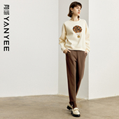 T恤气质宽松打底内搭长袖 颜域米白色圆领卫衣女冬季 2025新款 上衣