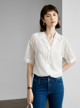 颜域POLO领短袖衬衫2026新款女夏装简约小衫白色气质衬衣宽松上衣