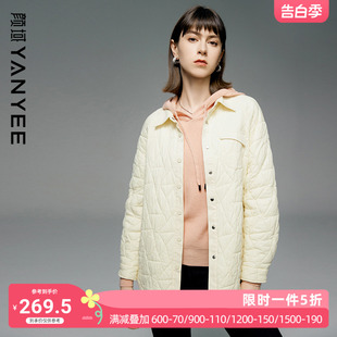 颜域黑色翻领棉衣女2023新款 简约外套中长款 高级感时尚 冬季 棉服女