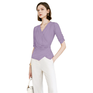 颜域简约时尚衬衫女装2026新款春季气质小衫长袖V领上衣收腰衬衣