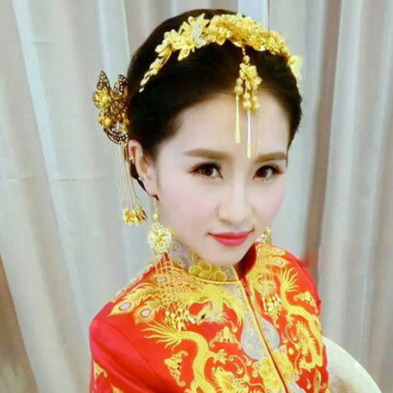 新娘饰品金色套装梦蝶中式结婚头发饰