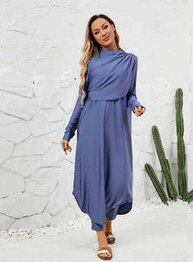 优雅长款保守式全包围游泳衣拇指套袖长裤三件套布基尼burkini女