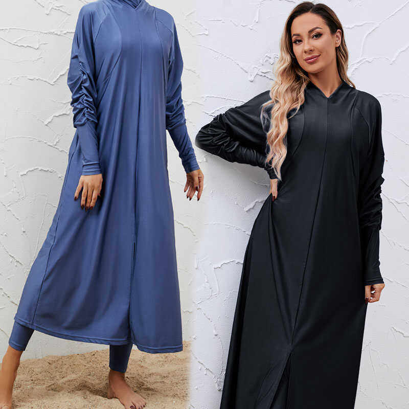 黑色布基尼宽松遮肉及踝长袖长裤保守泳衣三件套Burkini swimsuit