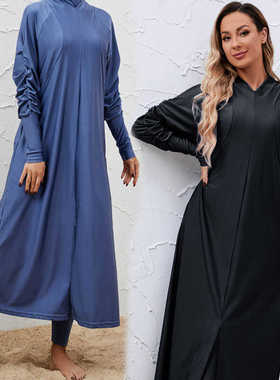 黑色布基尼宽松遮肉长款长袖长裤中东泳衣三件套Burkini swimsuit