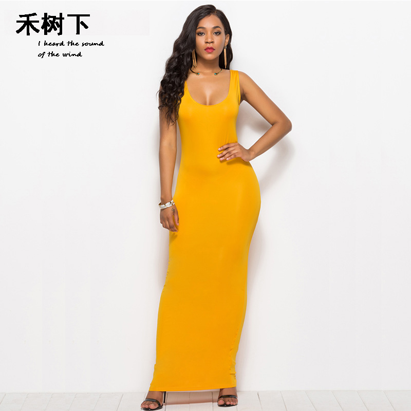 Maxi Dress Elegant Sleeveless Slim Elastic Female背心连衣裙