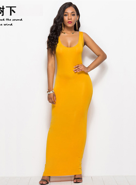 Maxi Dress Elegant Sleeveless Slim Elastic Female背心连衣裙
