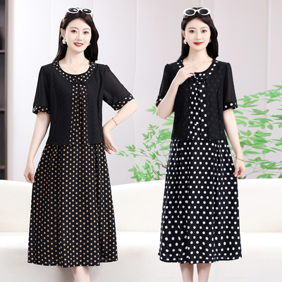 妈妈装夏季新款时尚连衣裙假两件