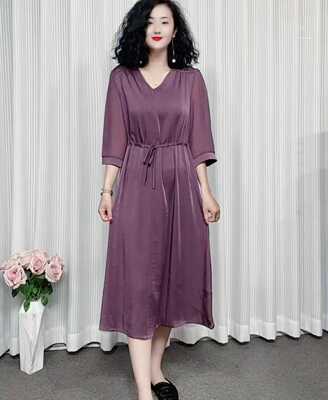 连衣裙收腰夏季抽绳纯色显瘦气质