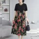 韩版 新款 拼色印花连衣裙大码 女装 A字裙 妈妈装 宽松中长款 2023夏季