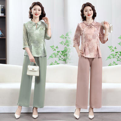 妈妈夏装七分袖新中式国风套装