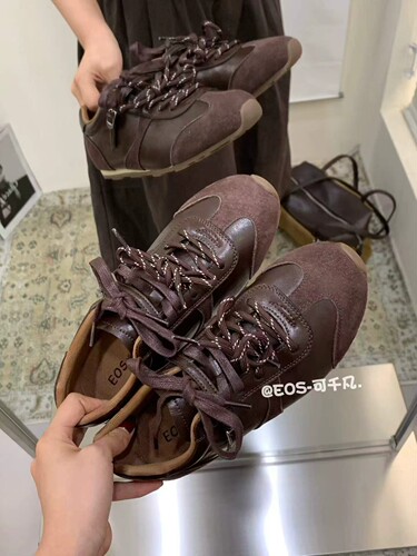 EOS牛皮版复古做旧德训鞋2026新款秋季阿甘鞋平底运动休闲板鞋女