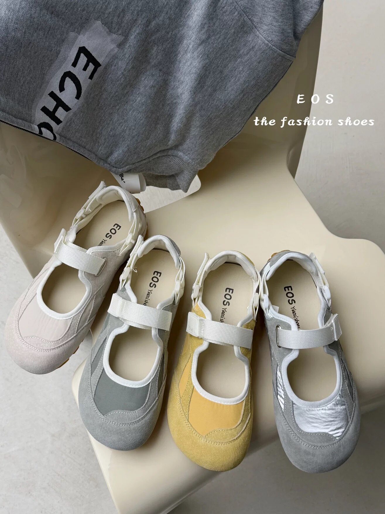 EOS真皮女鞋2026夏季新款韩版玛丽珍芭蕾休闲百搭魔术贴厚底板鞋图片