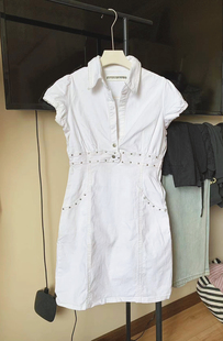 出口欧美复古铆钉休闲翻领衬衫牛仔连衣裙女夏季新款百搭短裙