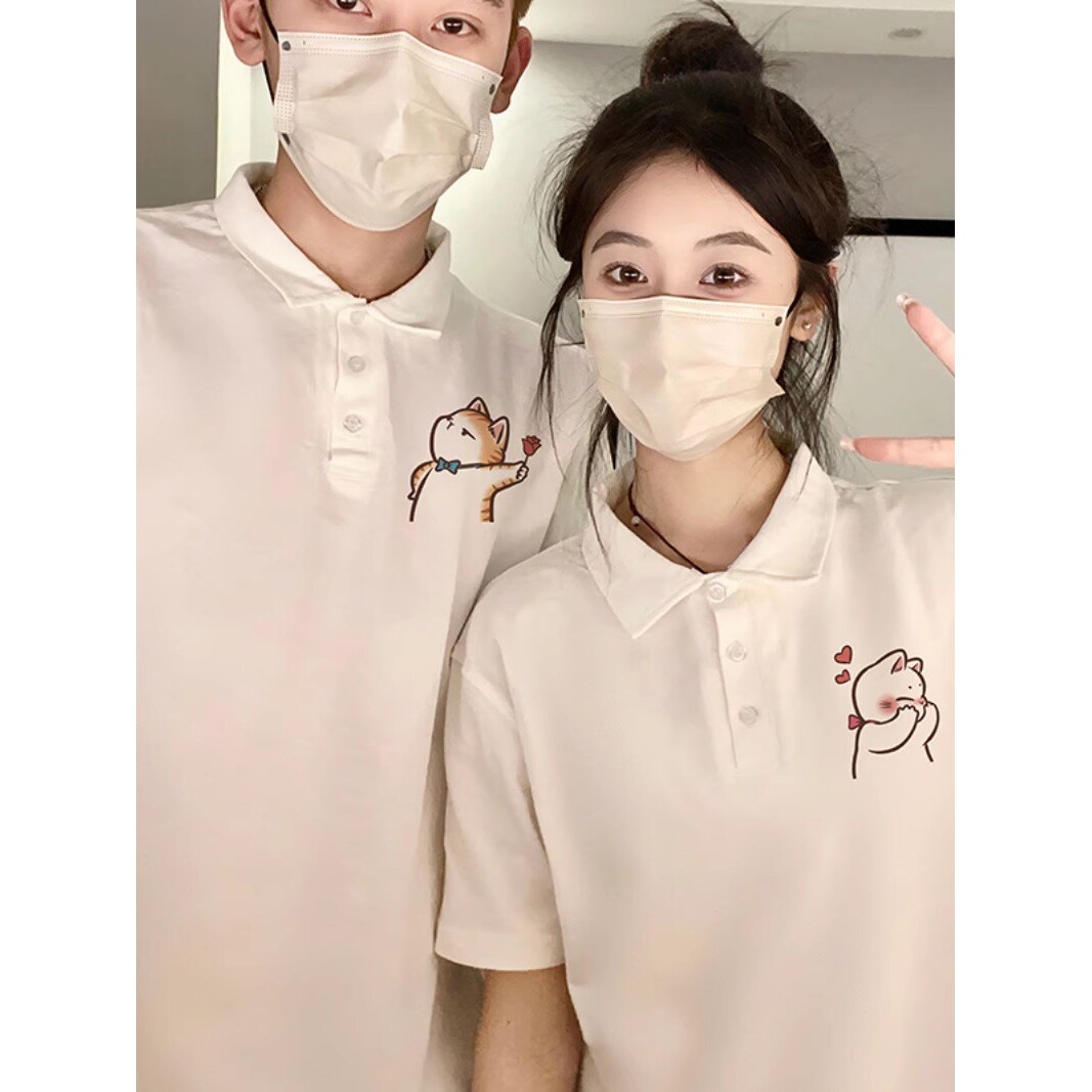 加肥大码300斤小众卡通Polo衫短袖男女情侣款夏季重磅舒适半袖T恤
