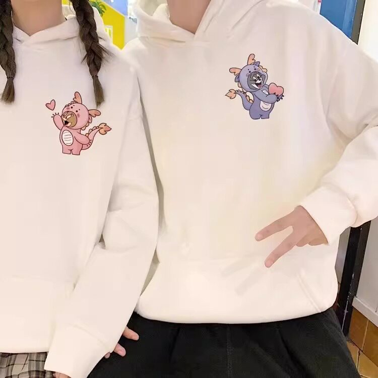 加肥大码300斤猫和老鼠连帽长袖卫衣男女秋冬休闲宽松情侣装上衣