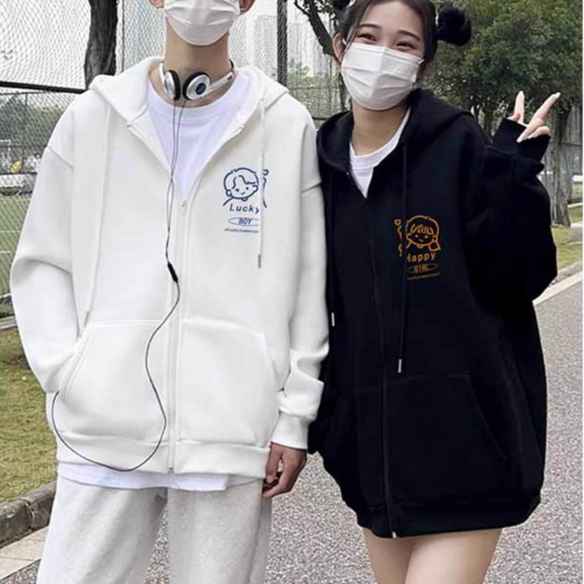 加大码300斤不一样的情侣装连帽开衫卫衣男女秋冬情侣装帽衫外套