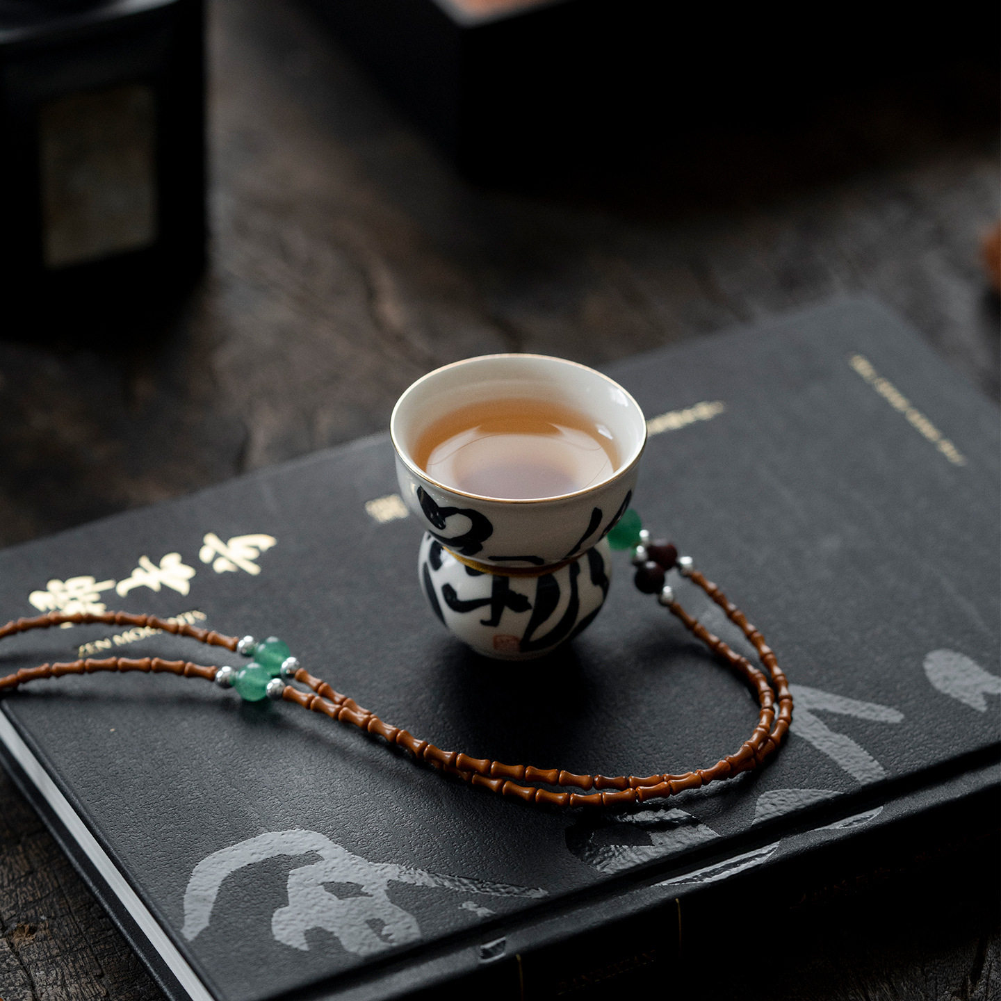 手写书法陶瓷葫芦茶杯橄榄核竹节串项链小众文艺挂饰个性茶玩礼品