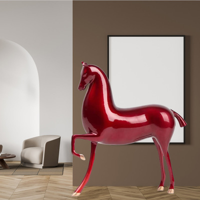 新中式树脂红马工艺品摆件家居玄关客厅软装样板房书房办公室