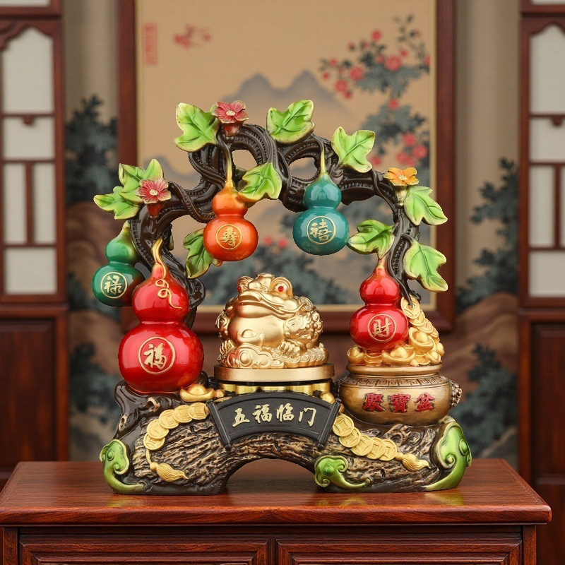 五福临门葫芦桌面摆件家居客厅玄关酒柜装饰可旋转金蟾创意工艺品