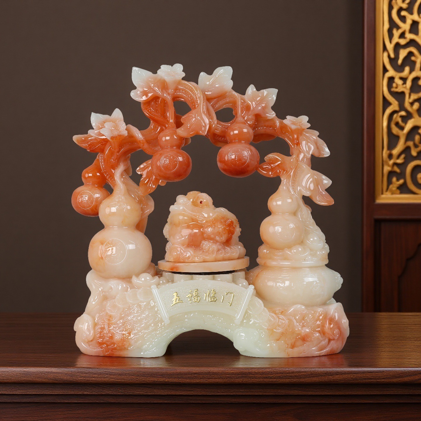 工厂直销五福临门金蟾仿玉摆件电视柜客厅保险公司乔迁开业送礼