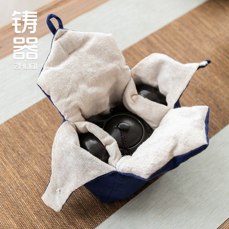 铸器复古棉麻茶具收纳袋便携图片