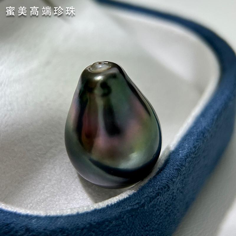 孔雀绿天然裸珠颜色漂亮水滴形海水珍珠