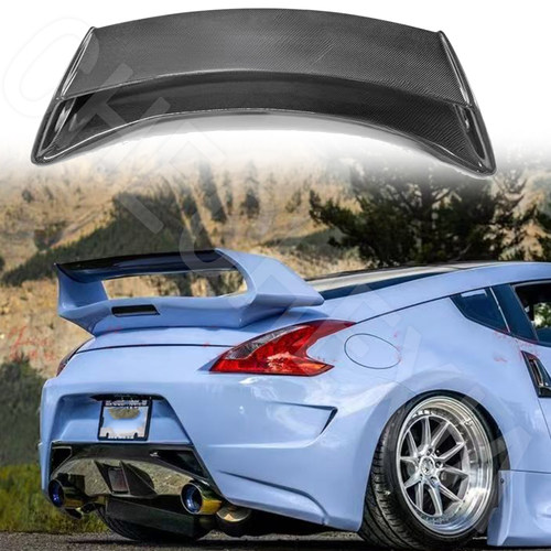 适用于日产370Z改装GT双层款尾翼带灯导流板定风翼真碳纤维扰流器