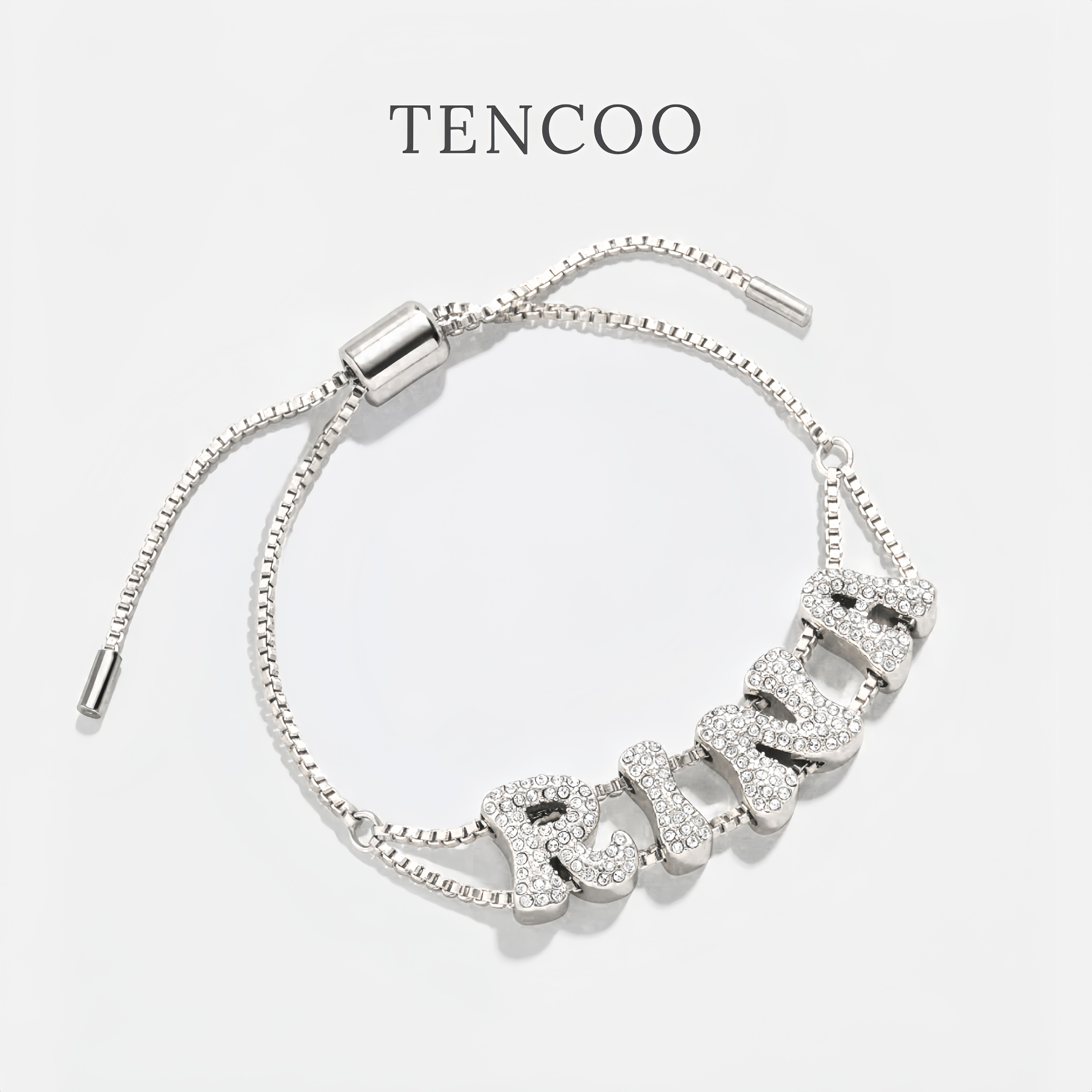 TENCOO银色满钻滑块字母手链图片