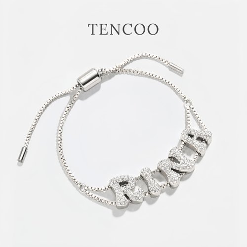 TENCOO银色满钻滑块字母手链