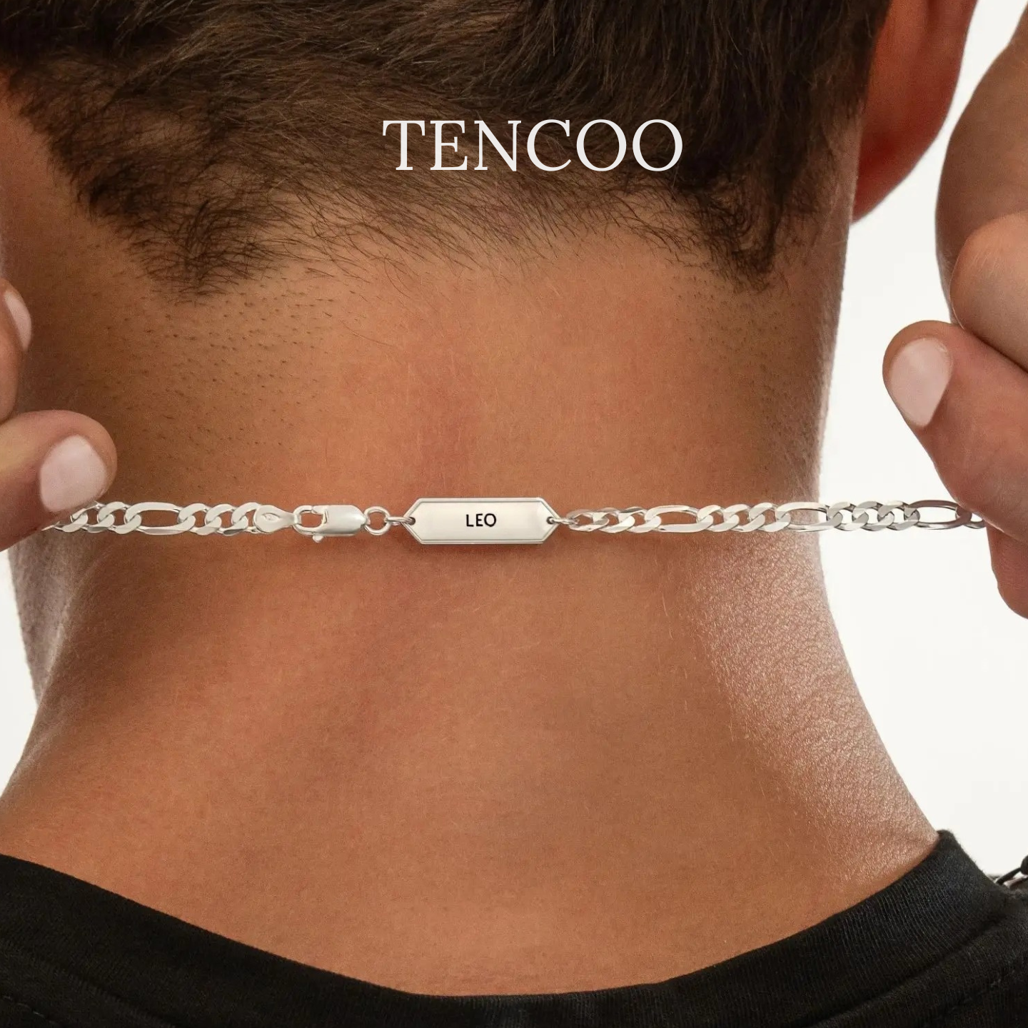 【男士礼物】TENCOO定制费加罗链标签铭牌银项链个性刻字礼物