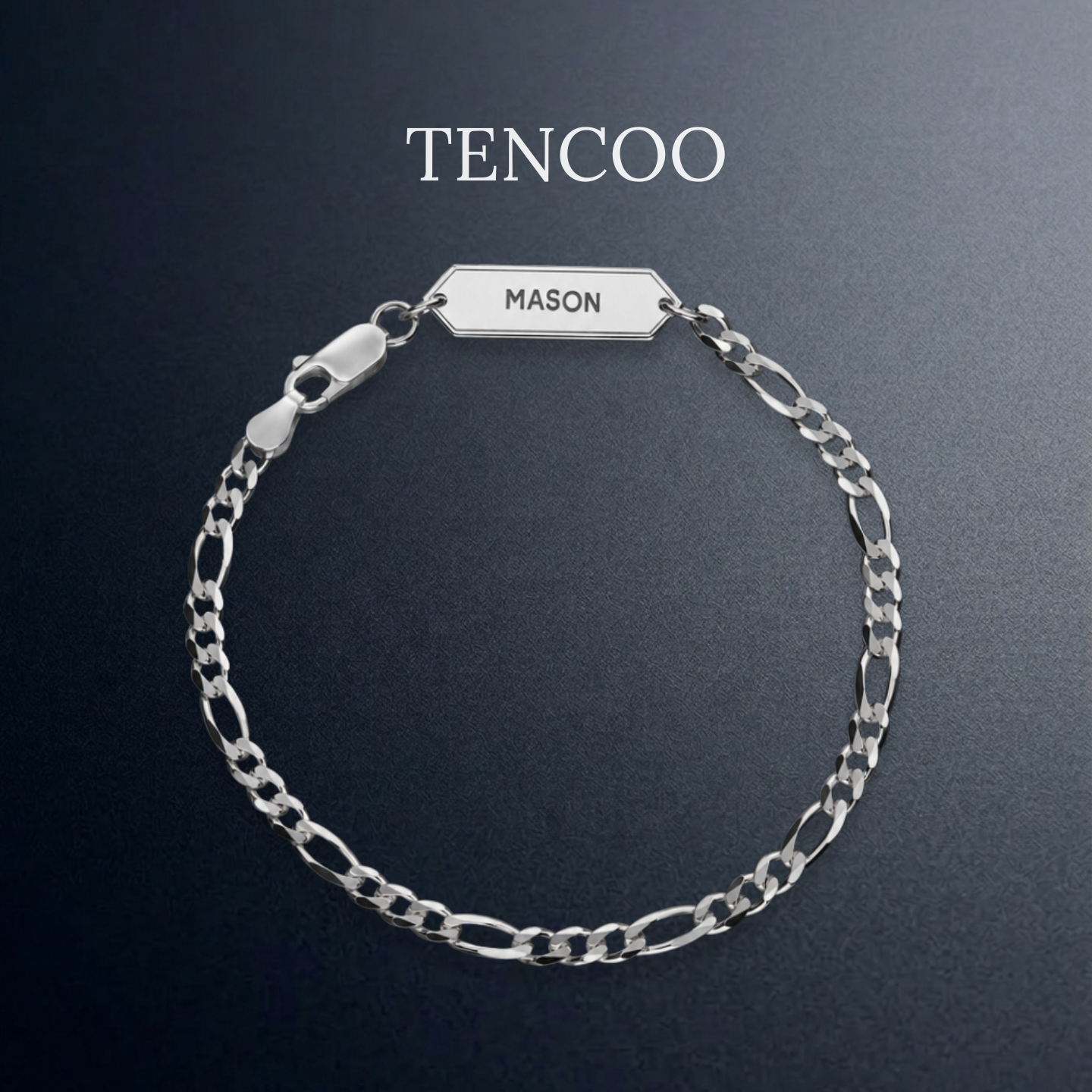 【男士礼物】TENCOO定制字母标签刻字手链S925纯银费加罗绳链