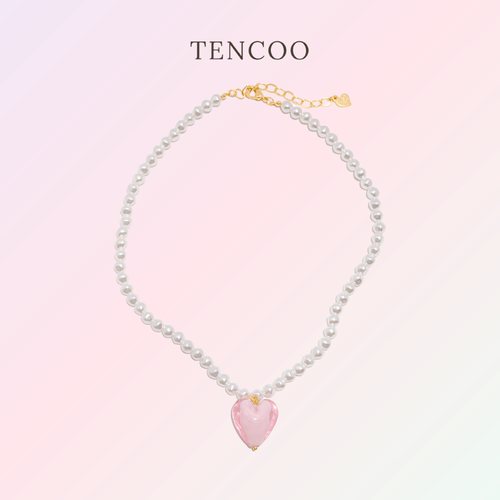 Tencoo琉璃爱心淡水珍珠项链