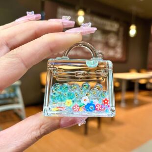 可爱手提包包亚克力摆件夜光七彩泡泡珠入油摆件流沙瓶女生小礼品