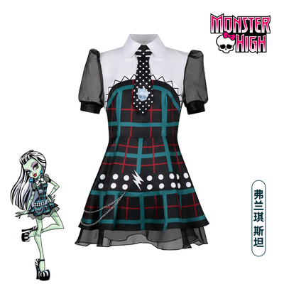 梦之海Monster High弗兰琪斯坦暗黑少女cos二次元扮演格子连衣裙
