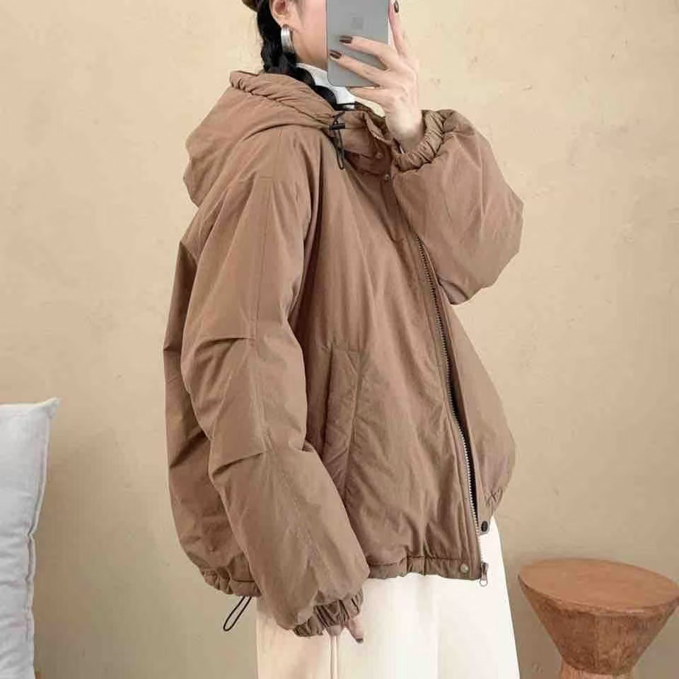 2025秋冬新款休闲连帽棉服女加厚短款韩版简约宽松保暖夹棉外套潮