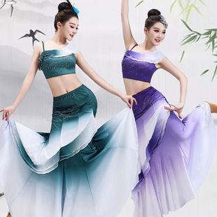 考级彩云之南孔雀舞演出服鱼尾裙成人傣族舞蹈服抹胸单肩练习艺考