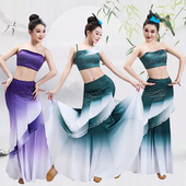 成人傣族舞蹈服装 考级彩云之南孔雀舞演出服渐变鱼尾练习伞舞艺考