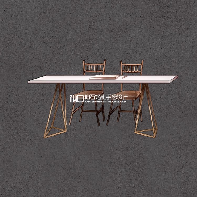 zy067白色金色竹节椅签到桌婚礼手绘素材psd文件