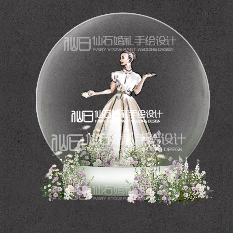 o029透明球水晶亚克力波波球里的舞者婚礼手绘道具素材psd文件