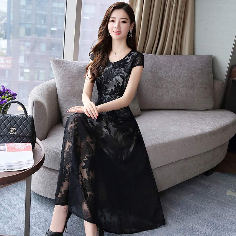 美欧哥弟菲女装蕾丝提花裙子2018夏新款正品国内代购中长款连衣裙