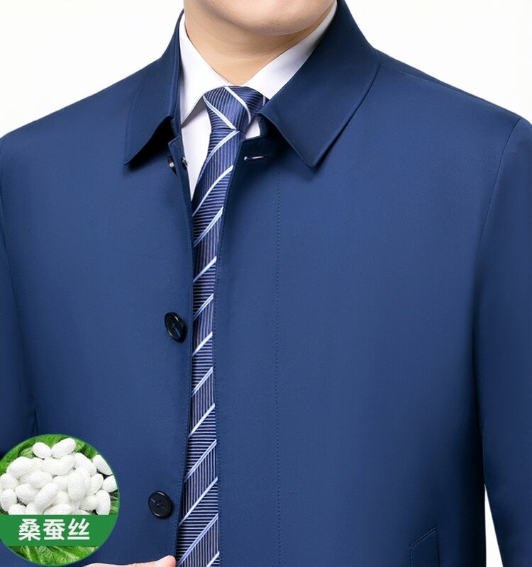 梦特娇夹克男士中老年领导干部宽松大码爸爸装早春秋季扣子薄外套