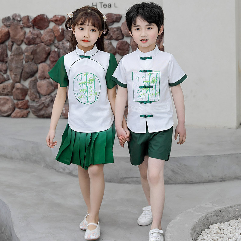 六一儿童表演服装中国风古装汉服国学服书童小学生诗歌朗诵演出服图片