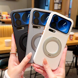 适用小米17pro手机壳xiaomi17promax简约时尚素皮mi17max全包保护壳十七pm超薄peo皮革por磁吸旋转支架promas