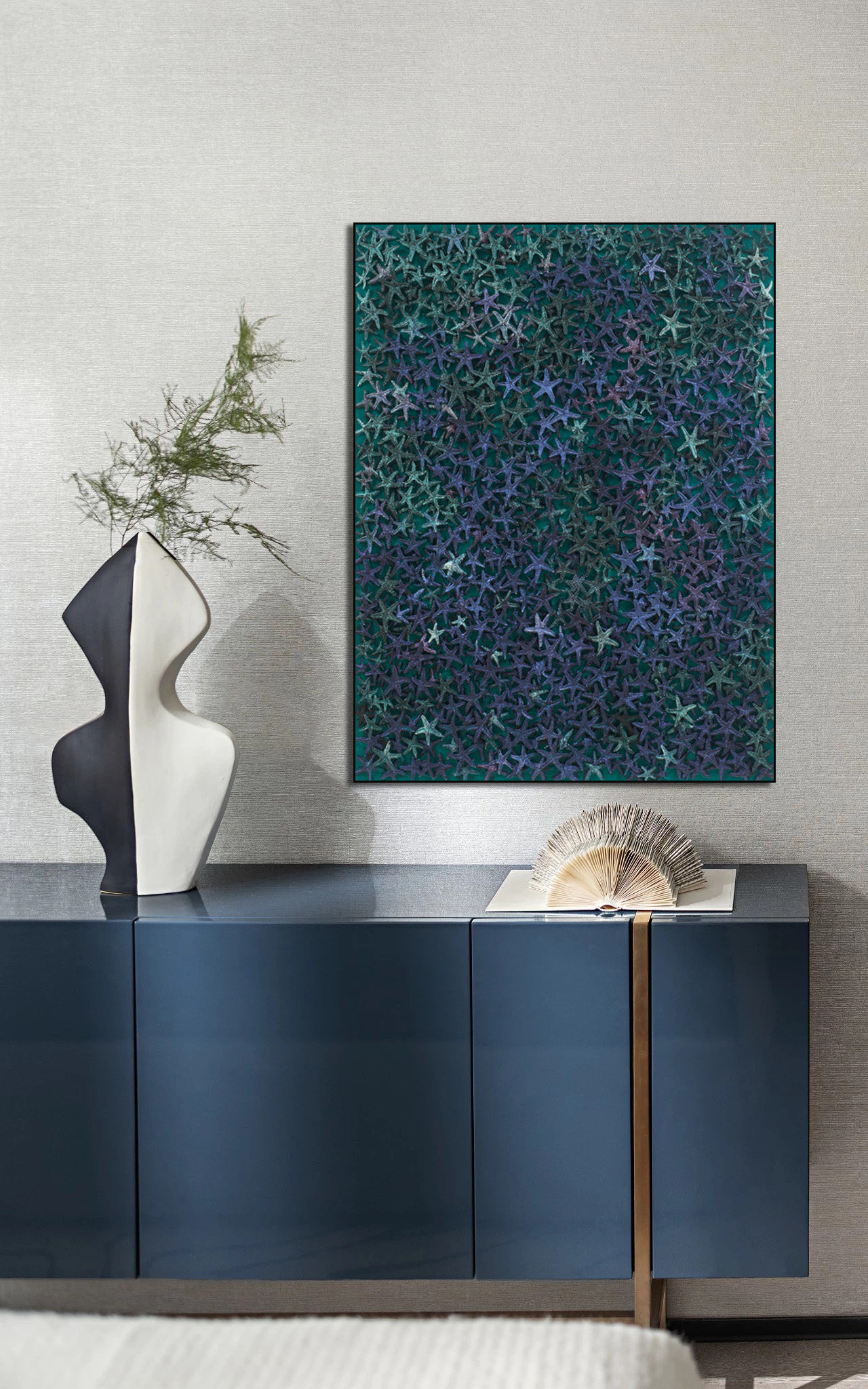 柠檬油画现代轻奢海星实物手工拼贴立体艺术画样板间客厅实物画