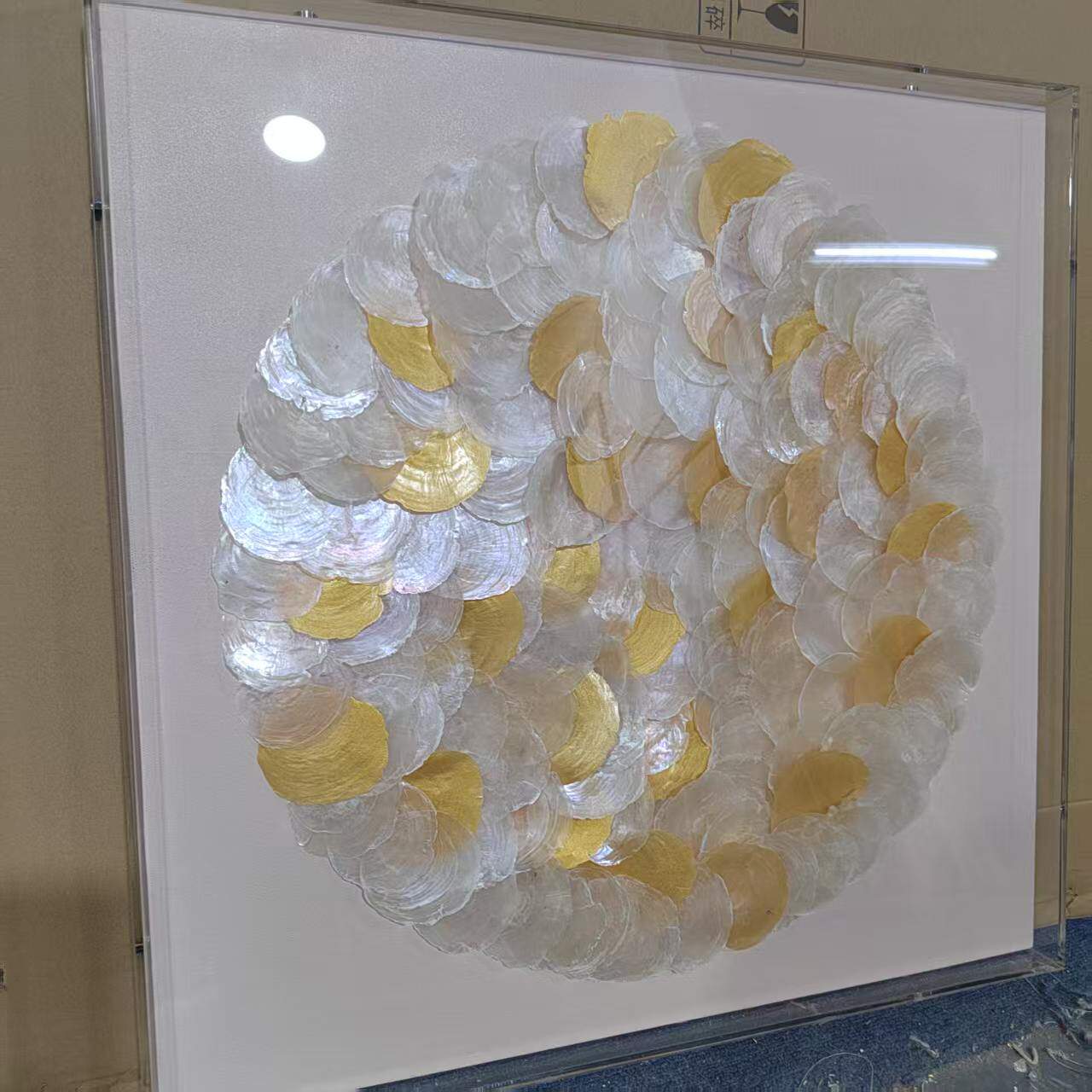 柠檬油画现代简约贝壳拼贴立体装饰画样板间客厅玄关艺术画挂画