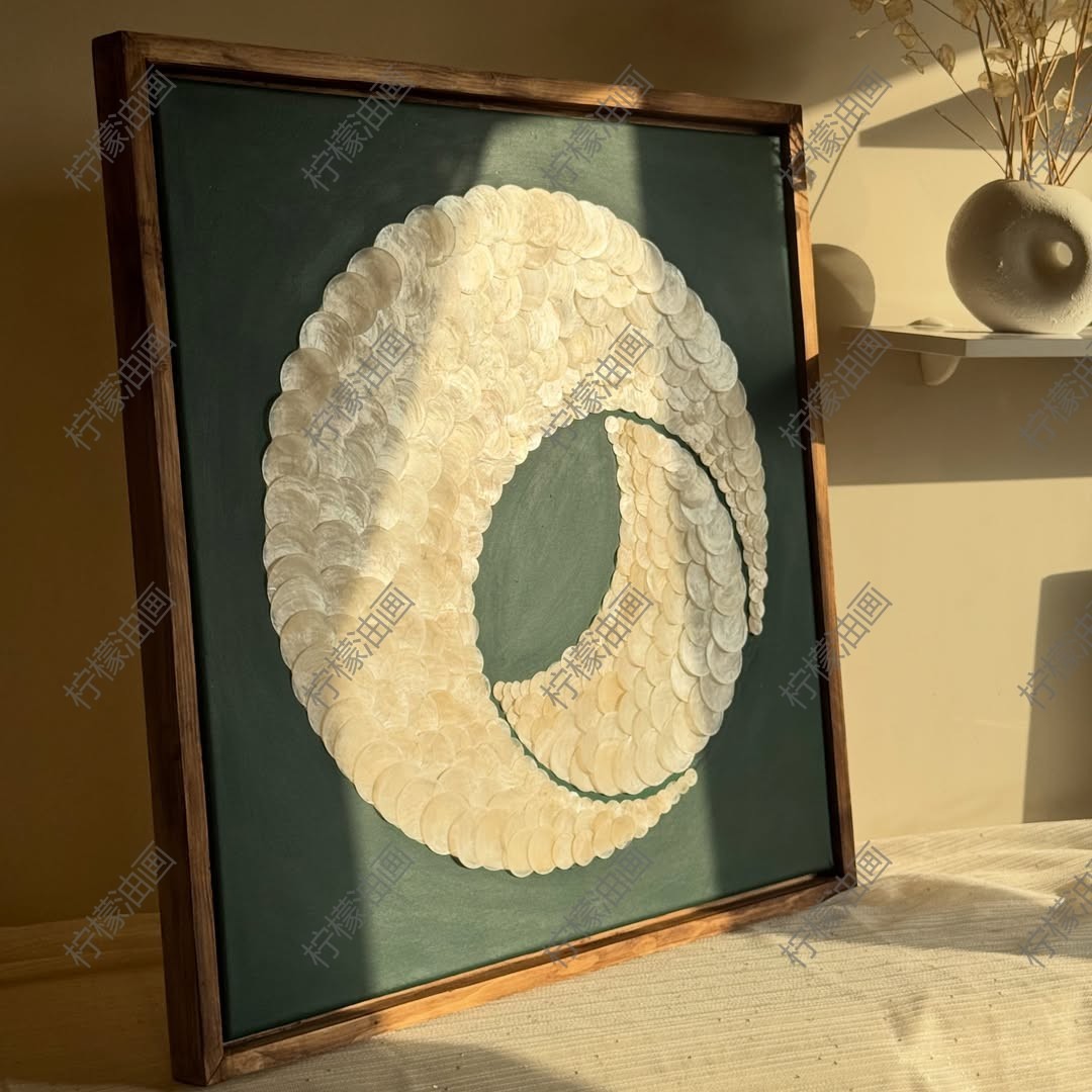 现代简约高档治愈系手工拼贴立体贝壳贝母装饰画客厅玄关卧室挂画